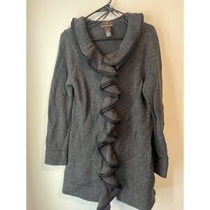 Fenn Wright Manson Gray Ruffle Lambs Wool Long Heavy Cardigan Medium Snap Close